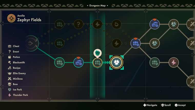 Tomo's Radar dungeon map for Zephyr Fields in Aeolia showing branching nodes